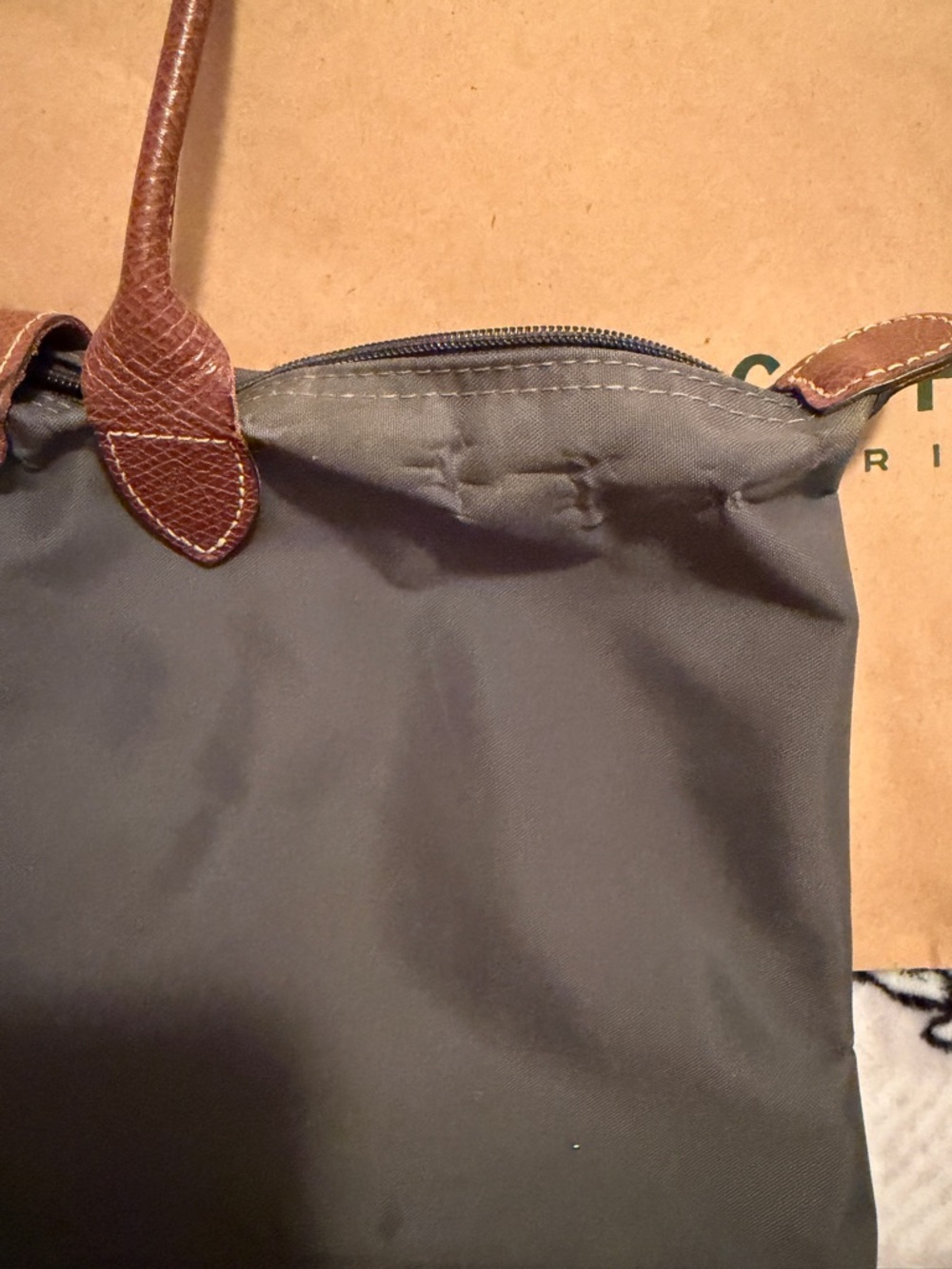 Longchamp Le Pliage Medium Nylon Tote – Brown Leather Trim - Picture 11 of 14